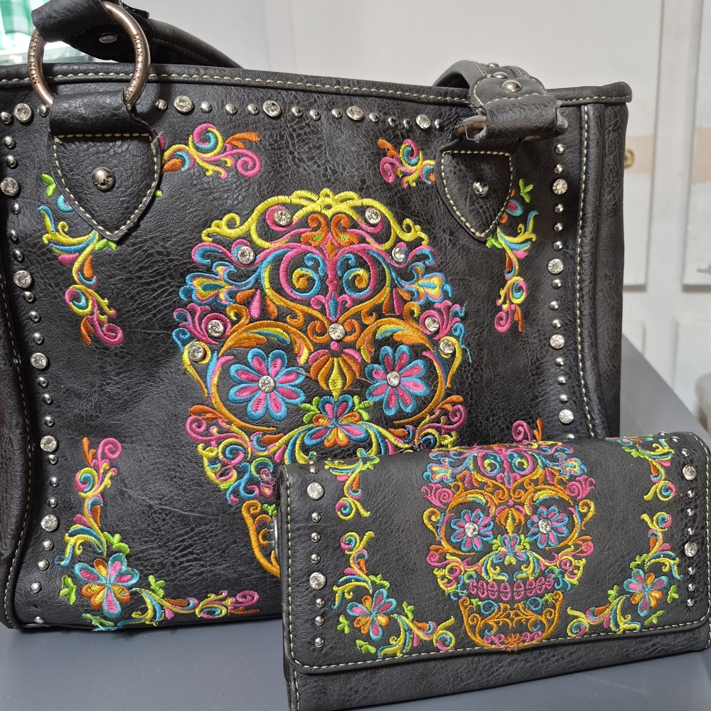 Montana West Black Bag Set with Colorful Embroidery